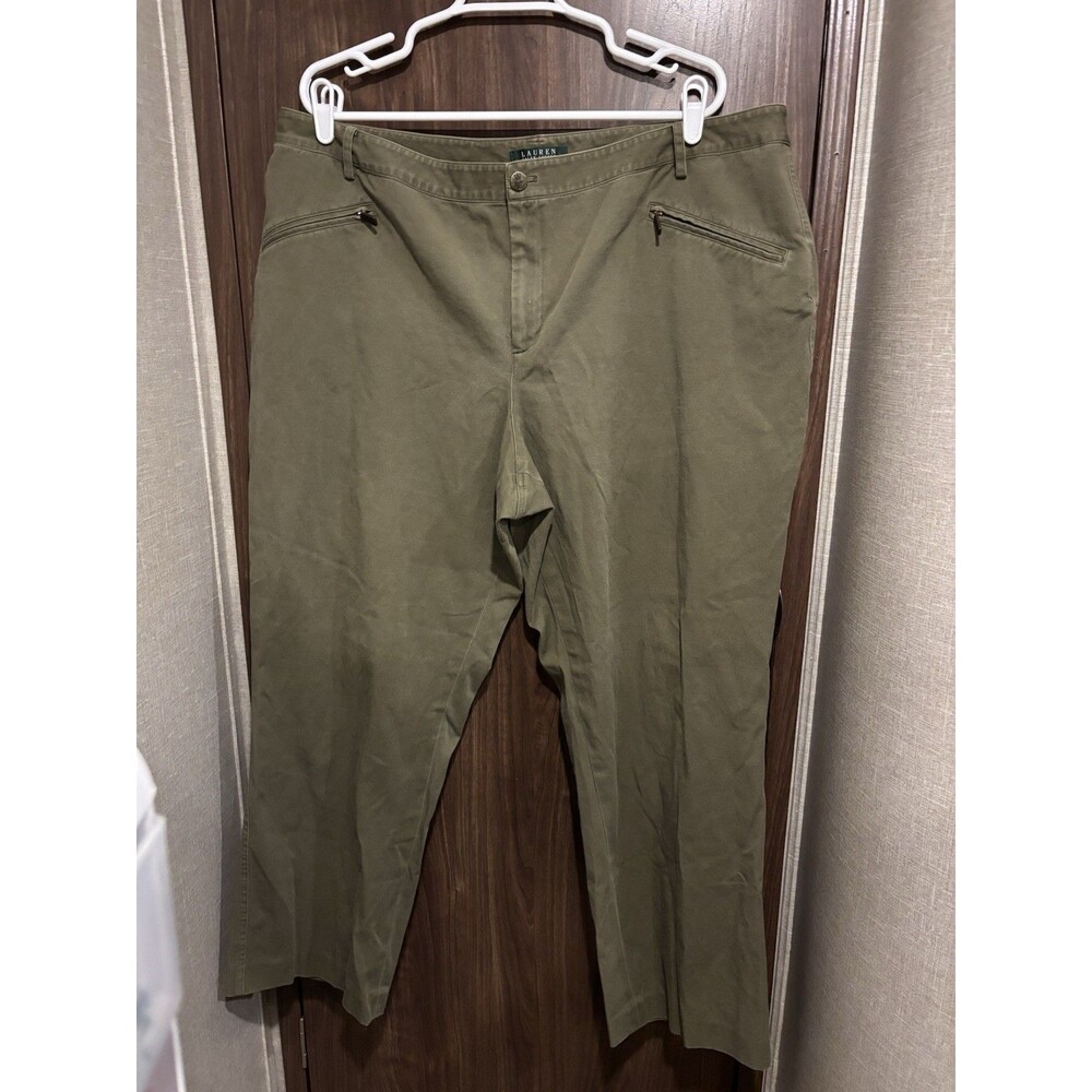 Lauren Ralph Lauren Khaki Green Dress Pants Sz 20W Zipper Pockets